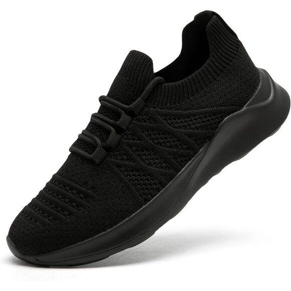 Shoes - Womens Running Shoes Walking Tennis Sneakers Slip on Gym Workout Black Mesh